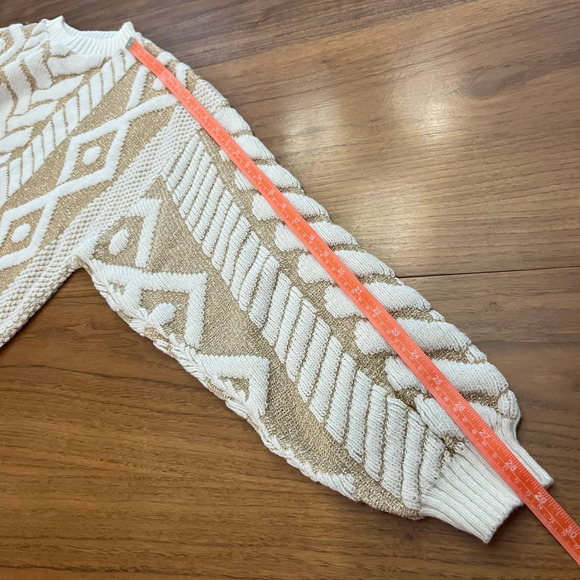 Vintage Sweater 80s Size M Jane Adams Oversized Cream Gold Metallic - Picture 7 of 11